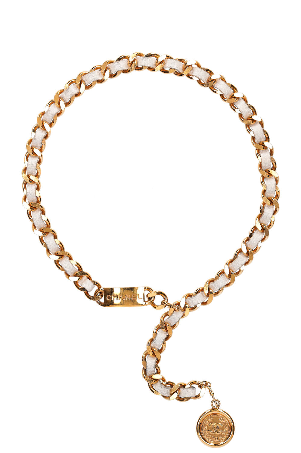 CHANEL Vintage Coin Belt White Leather