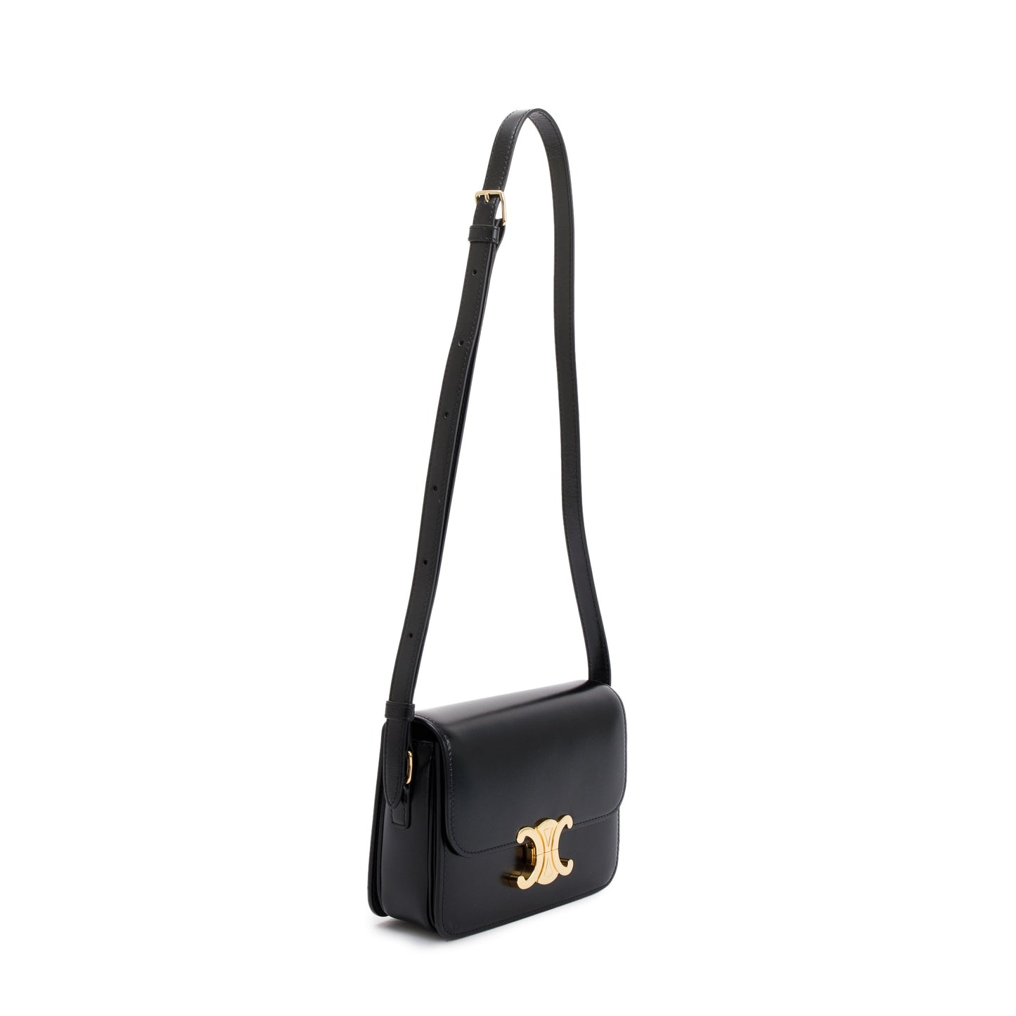Celine 2020 Black Shiny Calfskin Leather Teen Triomphe Shoulder Bag