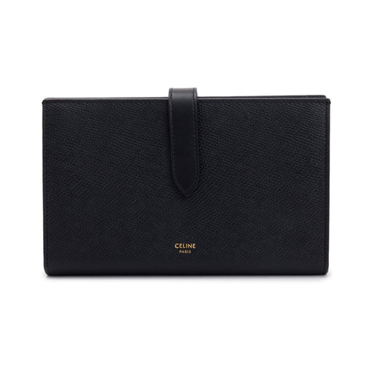 Celine 2021 Black Grained Calfskin Leather Large Strap Wallet