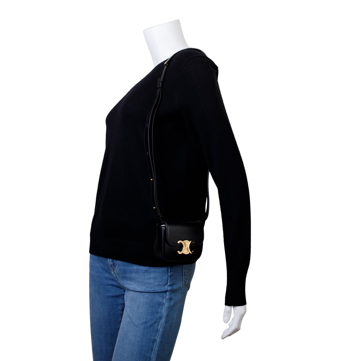 Celine 2022 Black Calfskin Leather Mini Triomphe Belt Bag