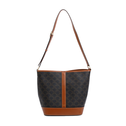 Celine 2022 Brown Triomphe Canvas Medium Bucket Bag