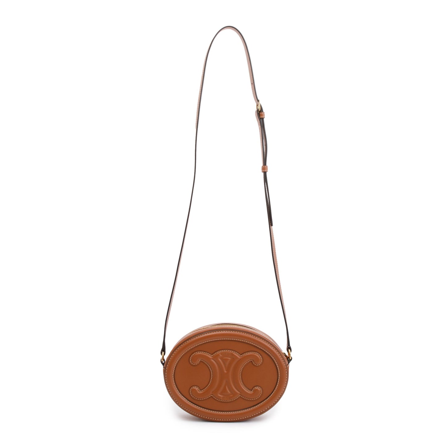 Celine 2022 Tan Smooth Calfskin Leather Cuir Triomphe Oval Crossbody Bag
