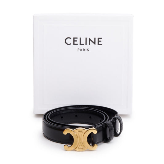Celine 2023 Black Taurillon Leather Medium Triomphe 25 MM Belt, Size 80