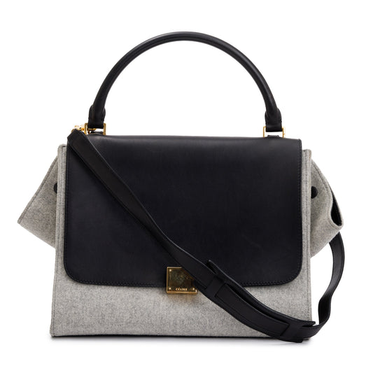 Celine Black Calfskin Leather and Grey Felt Medium Trapeze Bag