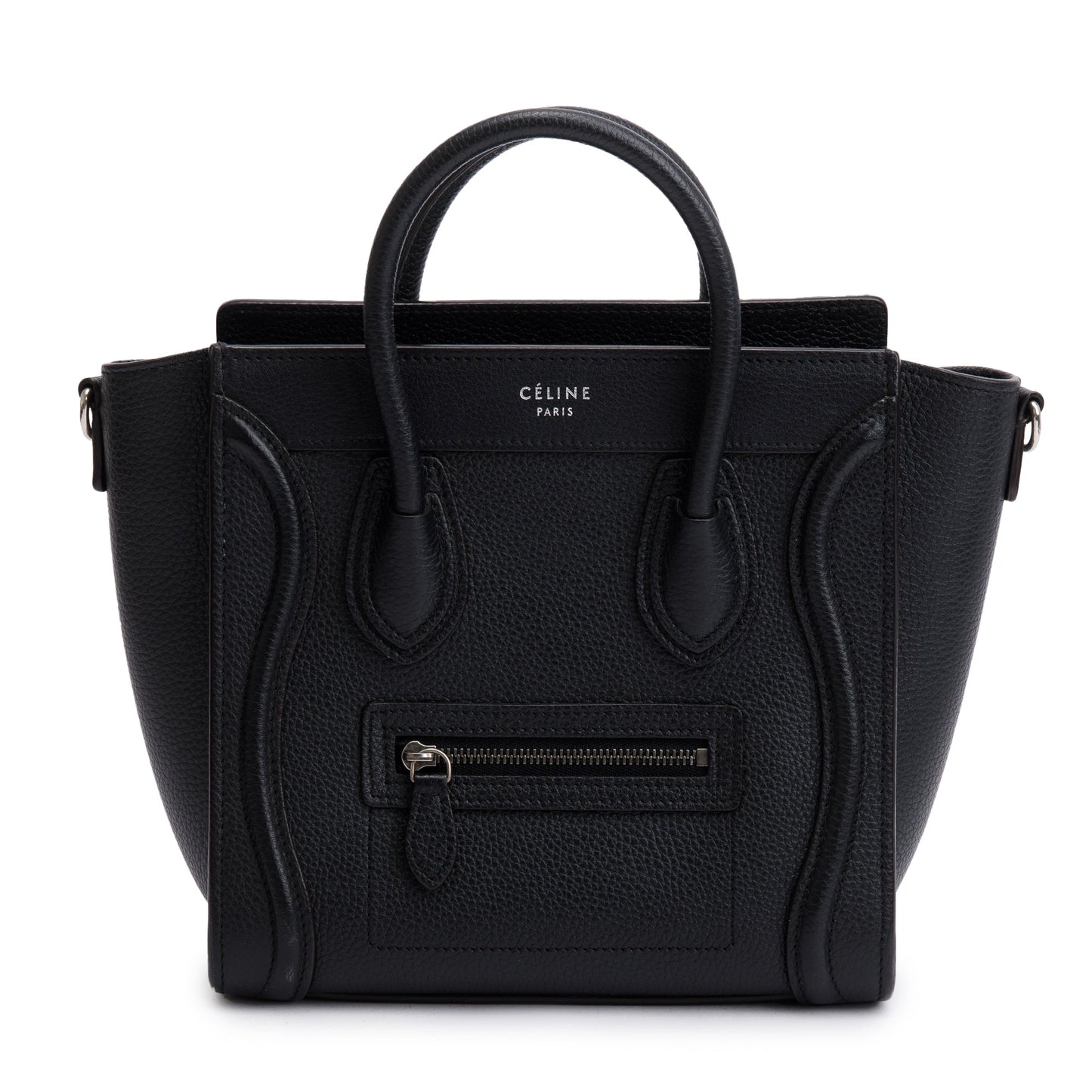 Celine Black Drummed Calfskin Leather Nano Luggage Tote