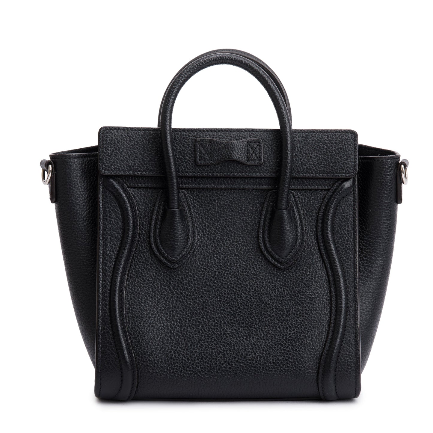 Celine Black Drummed Calfskin Leather Nano Luggage Tote