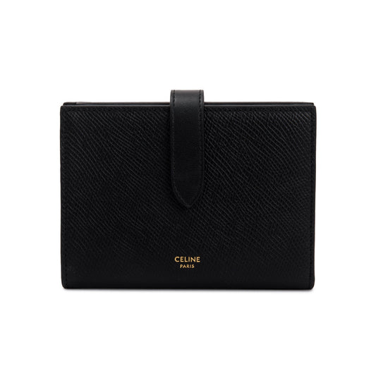 Celine Black Grained Calfskin Leather Medium Strap Wallet