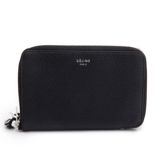 Celine Black Grained Calfskin Leather Zipped Compact Wallet