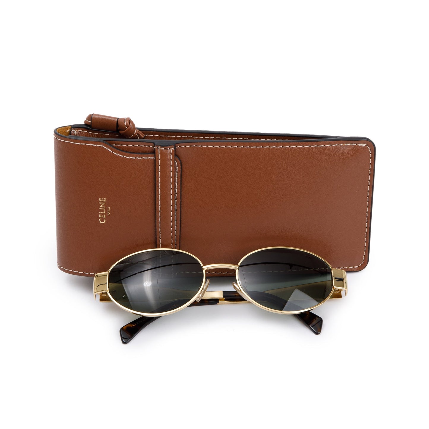 Celine CL40235U Gold-Tone Triomphe Metal 01 Oval Sunglasses