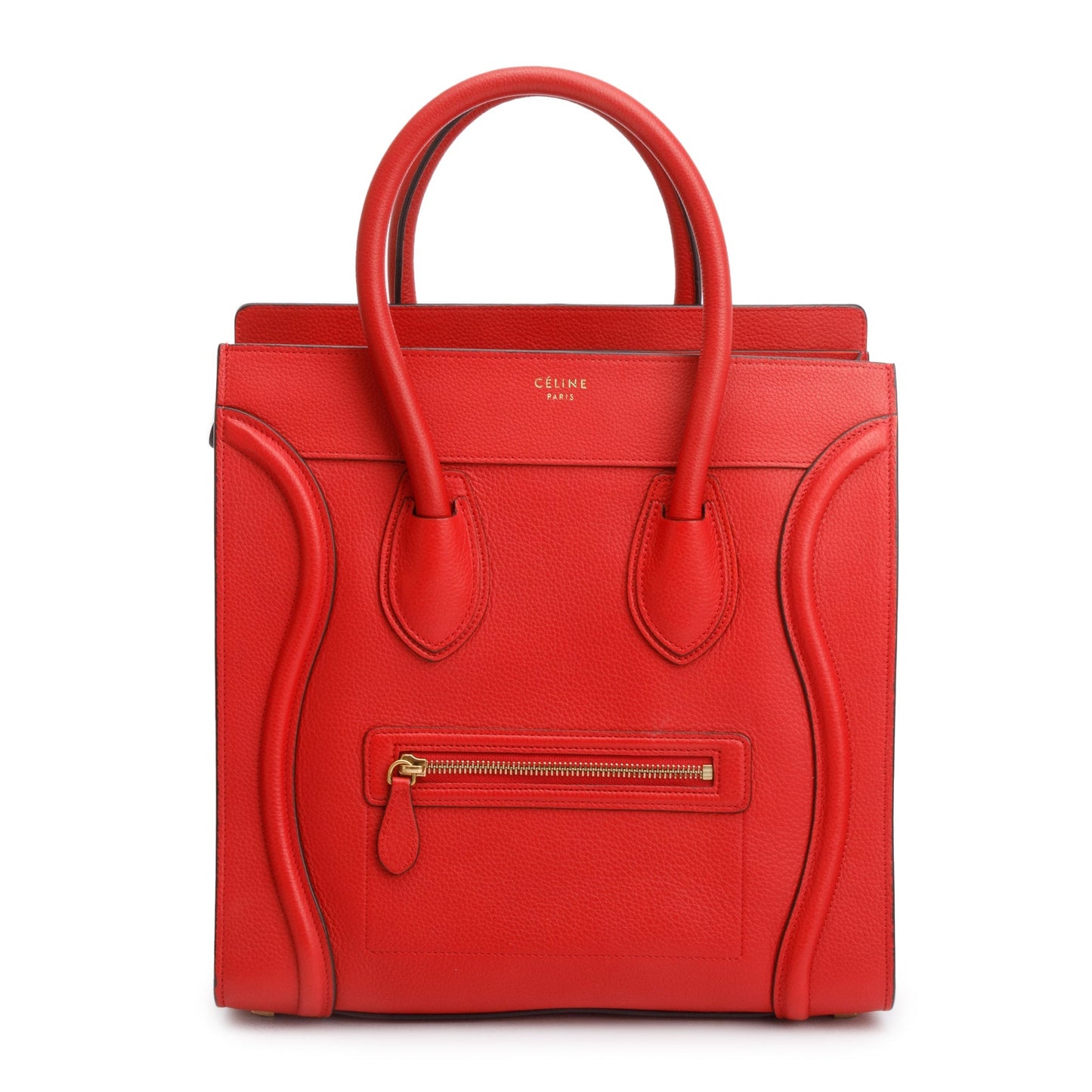 Celine Red Drummed Calfskin Leather Mini Luggage Tote