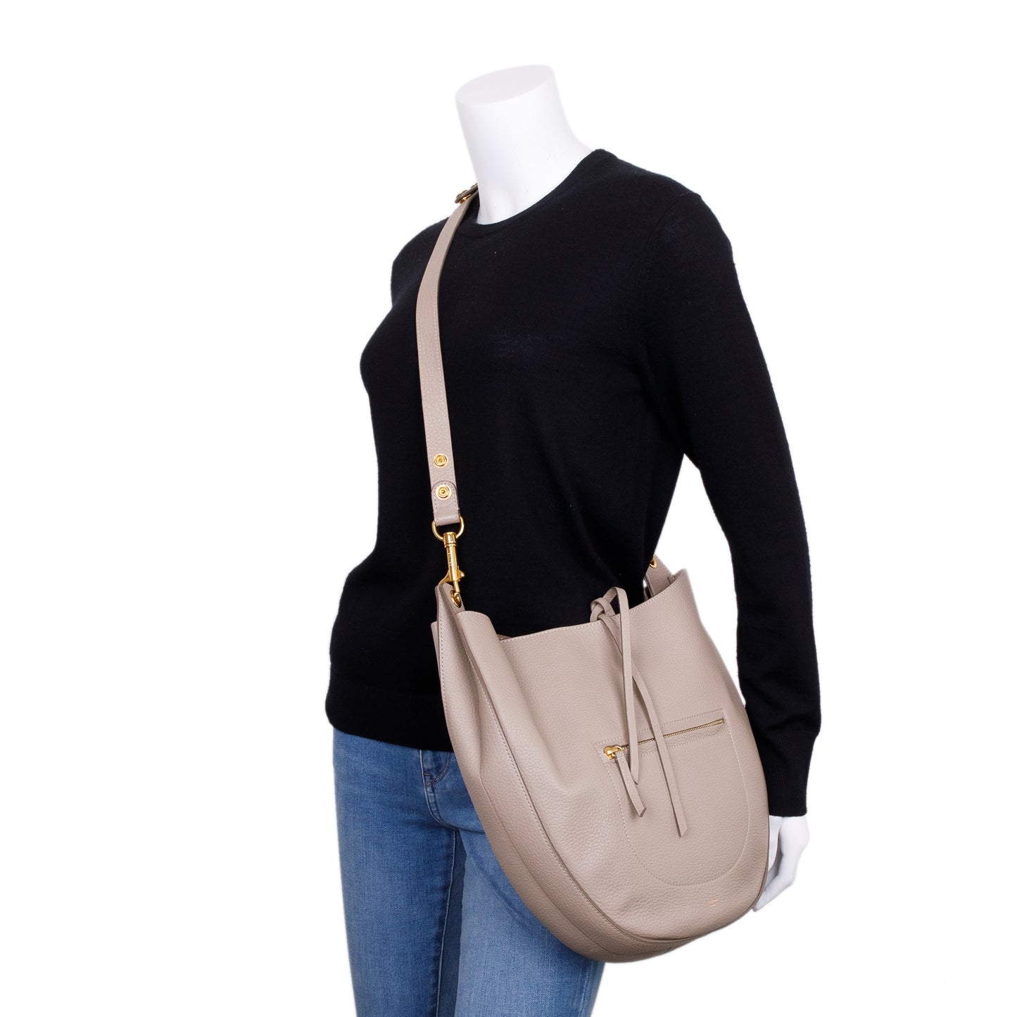 Celine Taupe Leather Medium Zip Hobo Bag