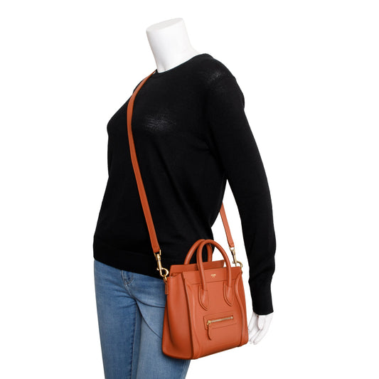 Celine Terracotta Smooth Calfskin Leather Nano Luggage Tote