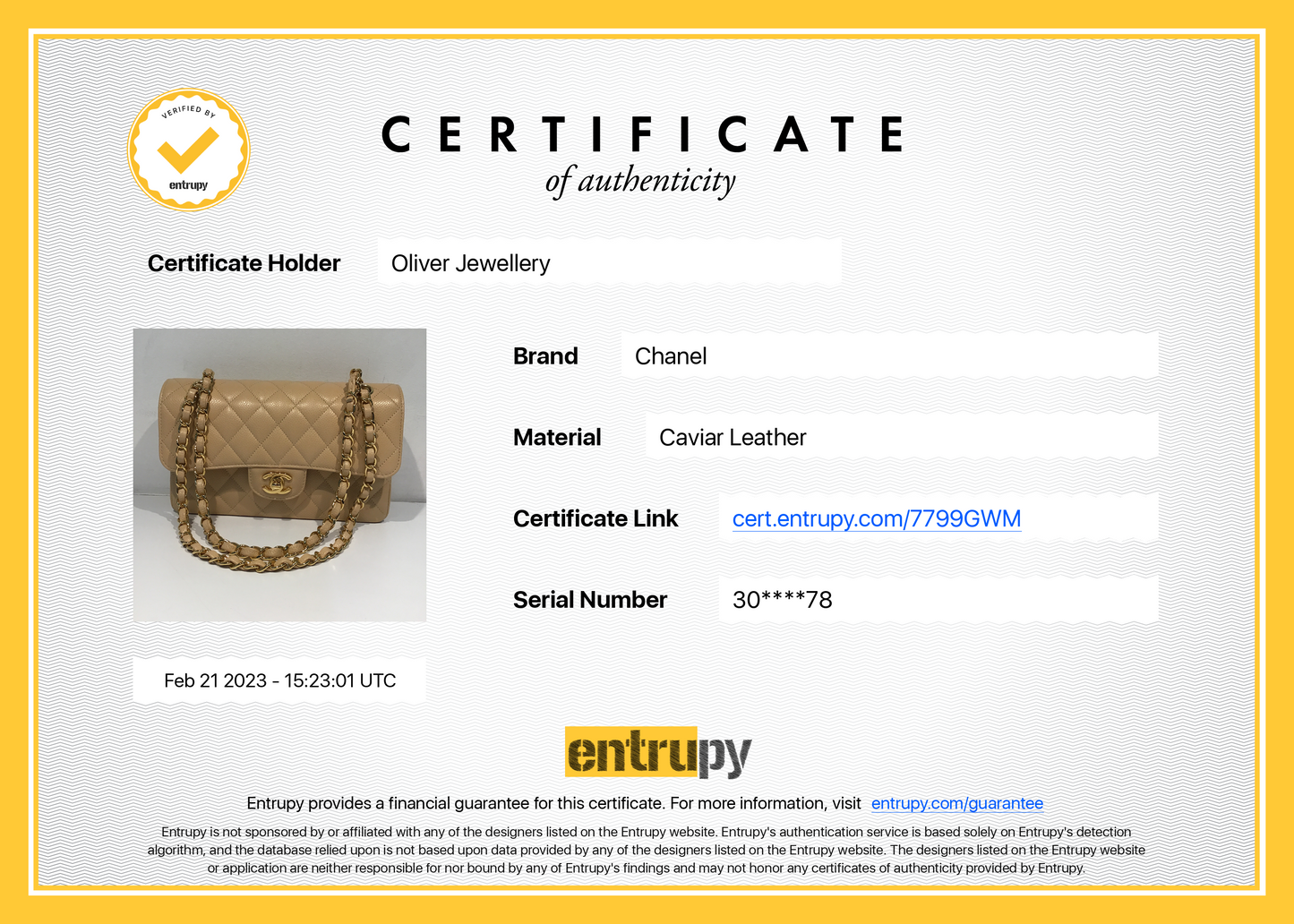 Chanel 2020 Beige Caviar Small Classic Double Flap Bag
