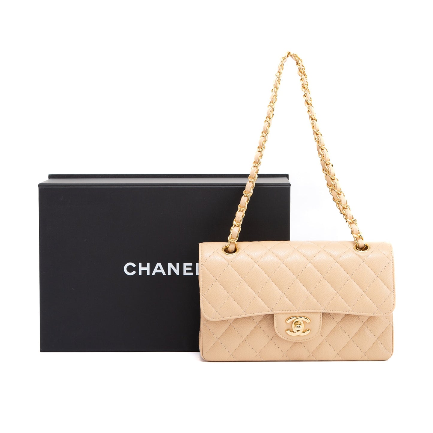 Chanel 2020 Beige Caviar Small Classic Double Flap Bag