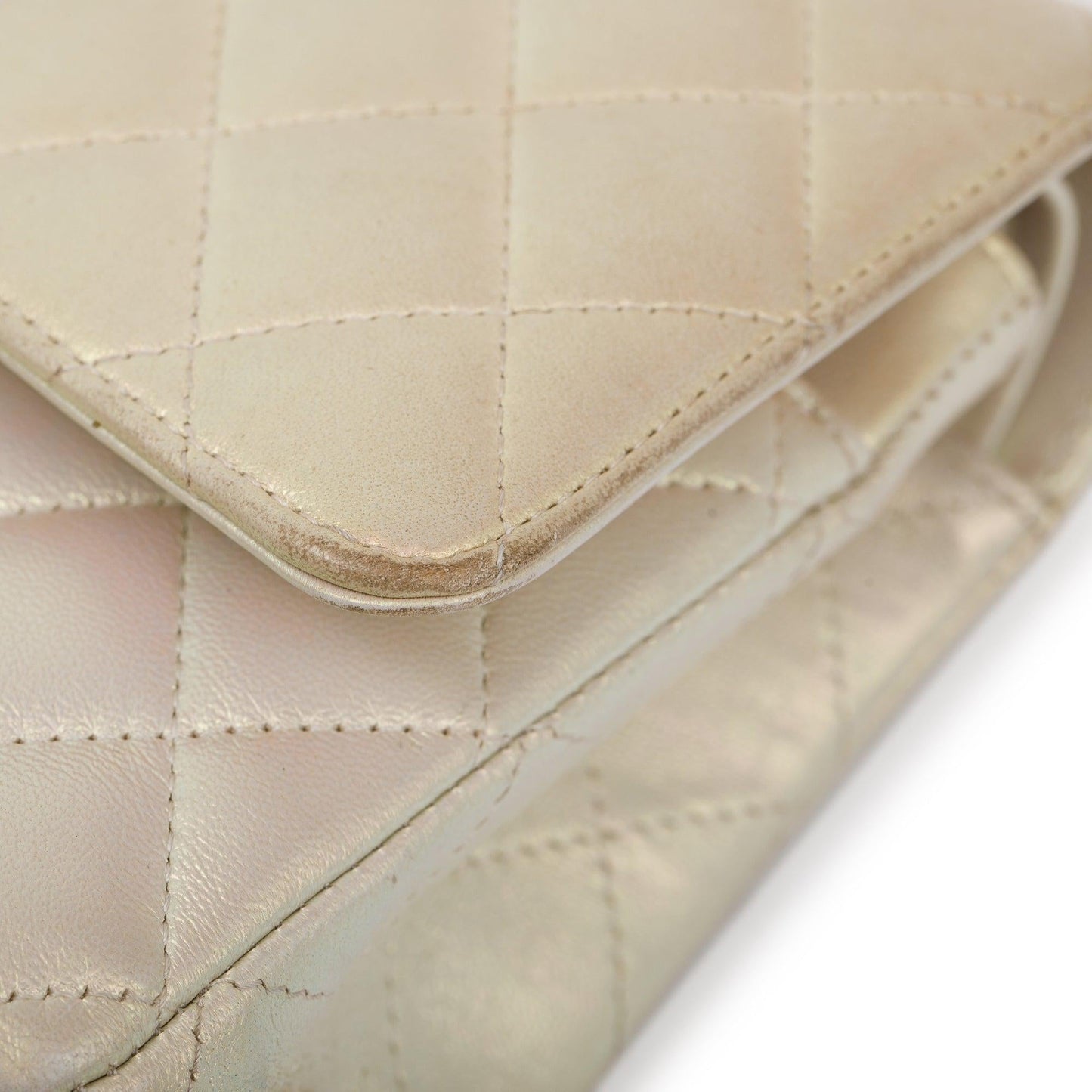Chanel 2020 Beige Iridescent Calfskin Leather Classic Medium Double Flap Bag