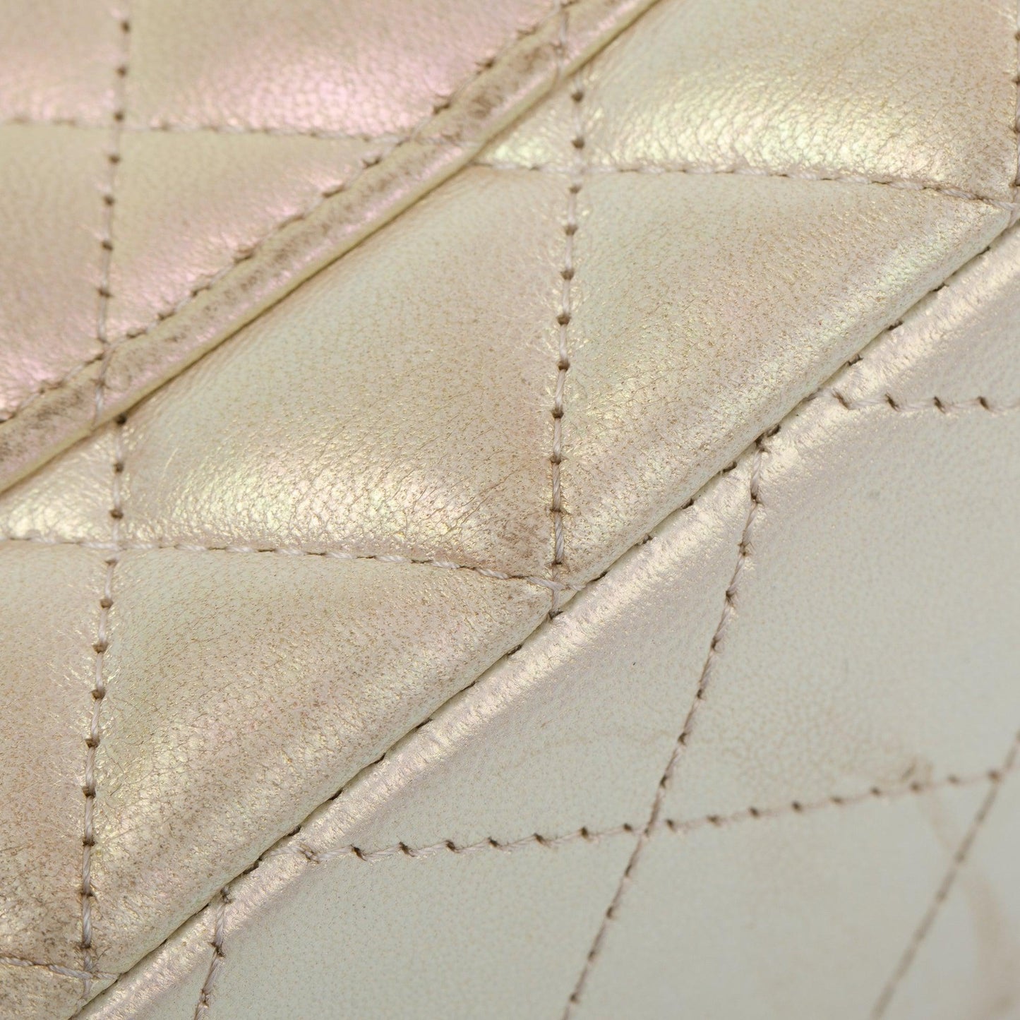 Chanel 2020 Beige Iridescent Calfskin Leather Classic Medium Double Flap Bag