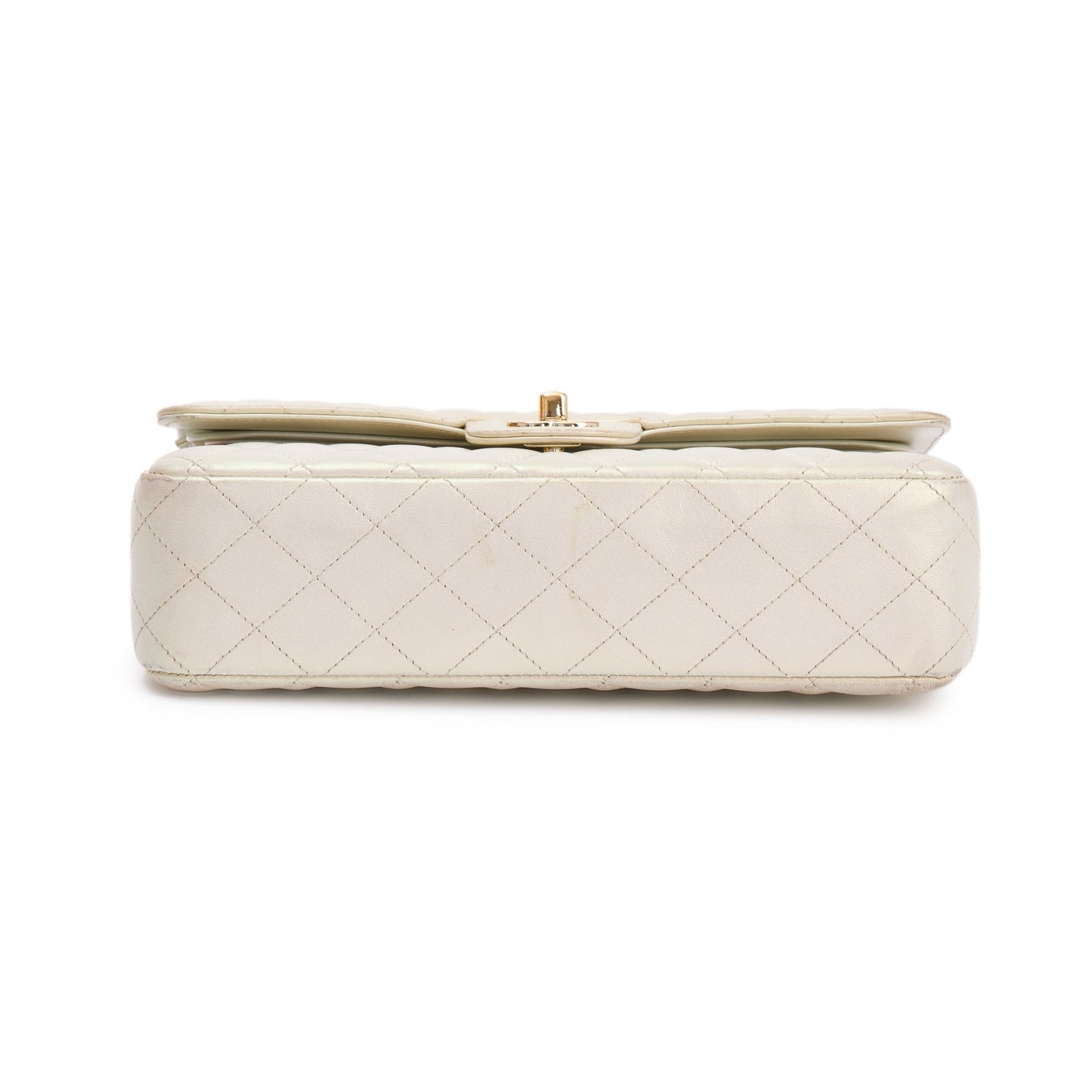Chanel 2020 Beige Iridescent Calfskin Leather Classic Medium Double Flap Bag