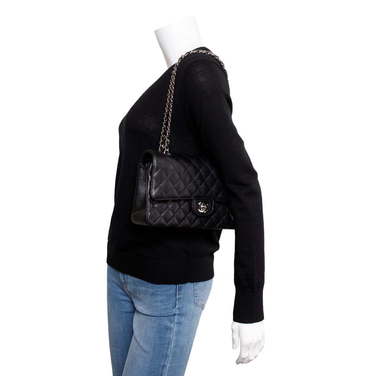 Chanel 2020 Black Caviar Leather Classic Medium Double Flap Bag