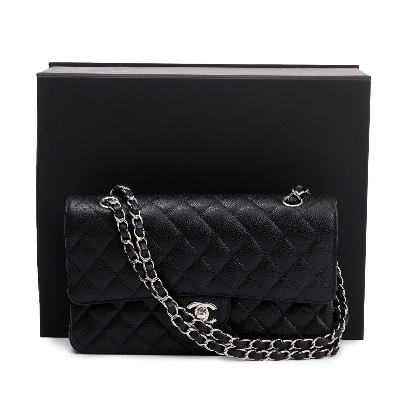 Chanel 2020 Black Caviar Leather Classic Medium Double Flap Bag