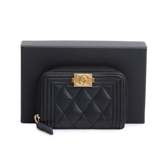 Chanel 2020 Black Caviar Leather Zip Around Boy Coin Purse