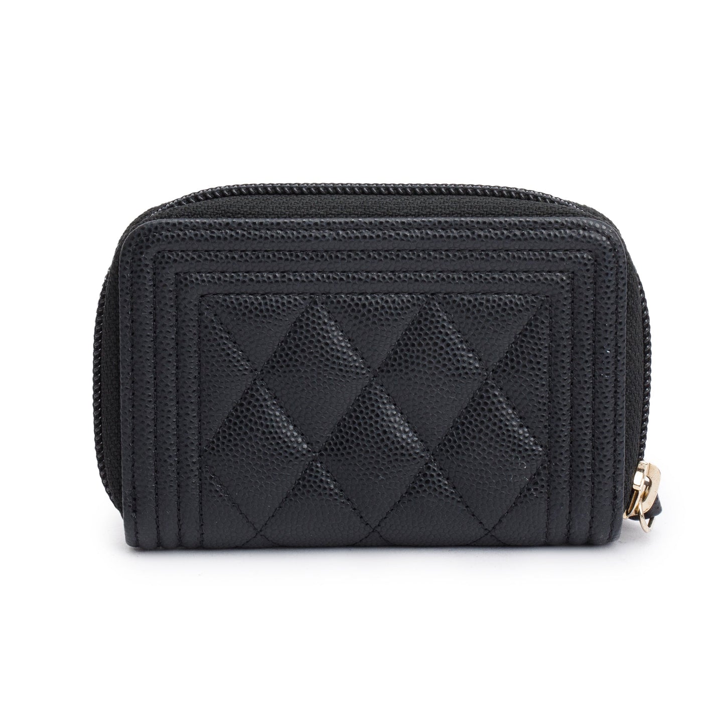 Chanel 2020 Black Caviar Leather Zip Around Boy Coin Purse