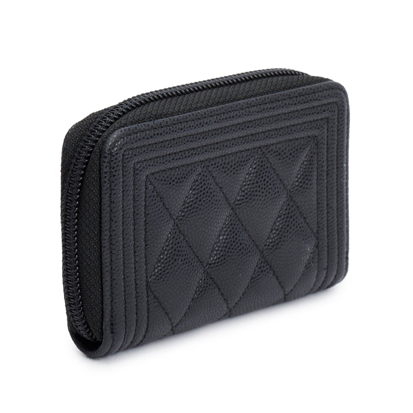 Chanel 2020 Black Caviar Leather Zip Around Boy Coin Purse