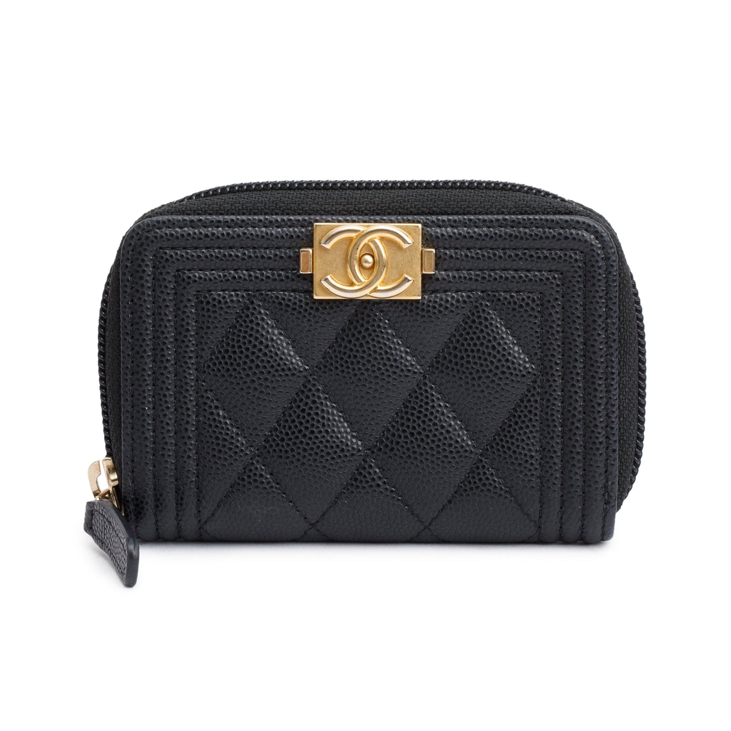 Chanel 2020 Black Caviar Leather Zip Around Boy Coin Purse