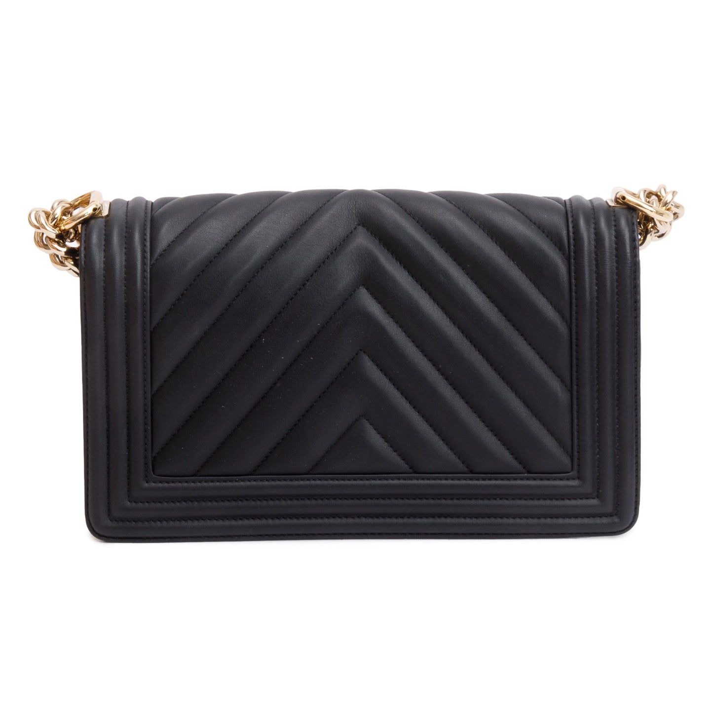 Chanel 2020 Black Chevron Quilted Lambskin Leather Medium Boy Bag