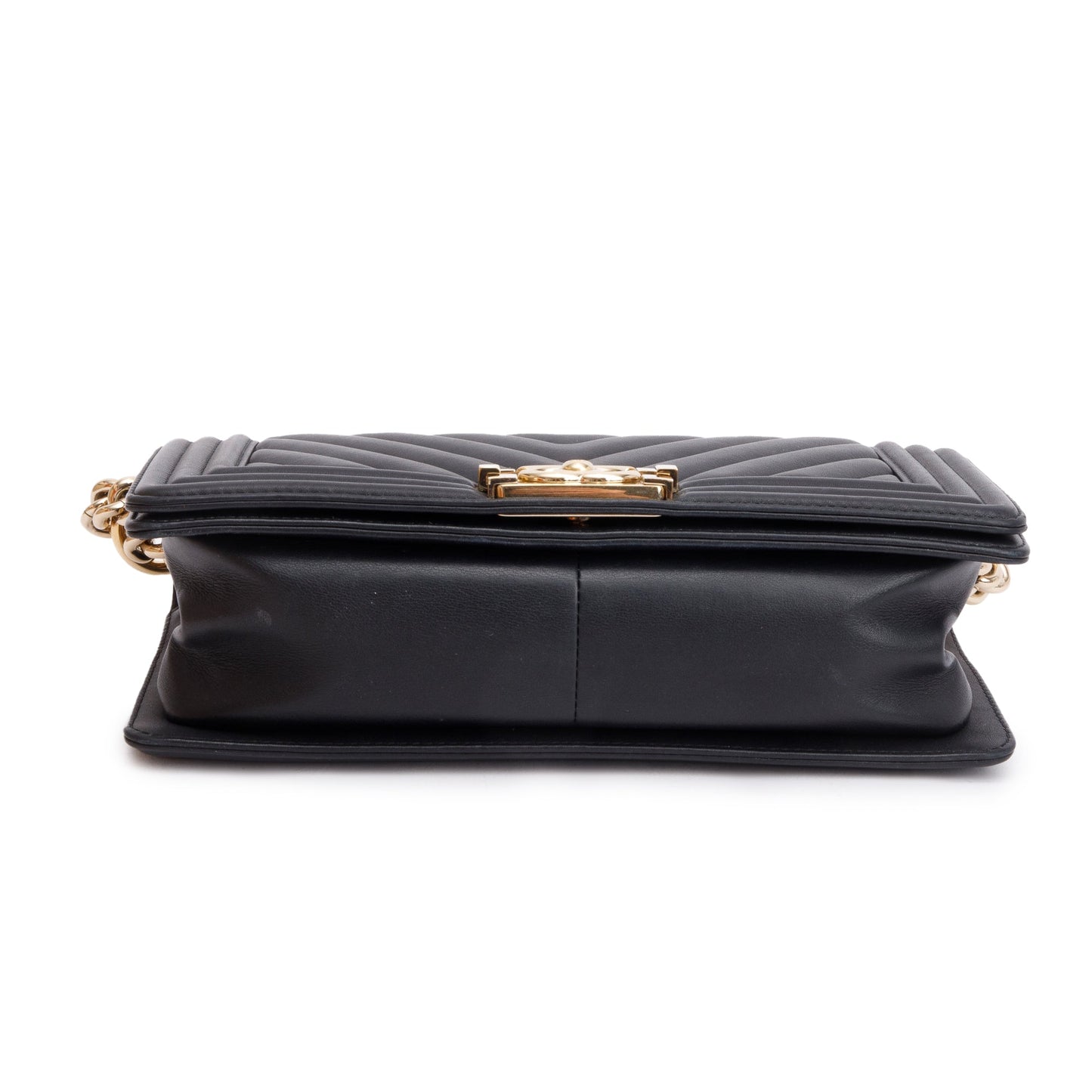 Chanel 2020 Black Chevron Quilted Lambskin Leather Medium Boy Bag