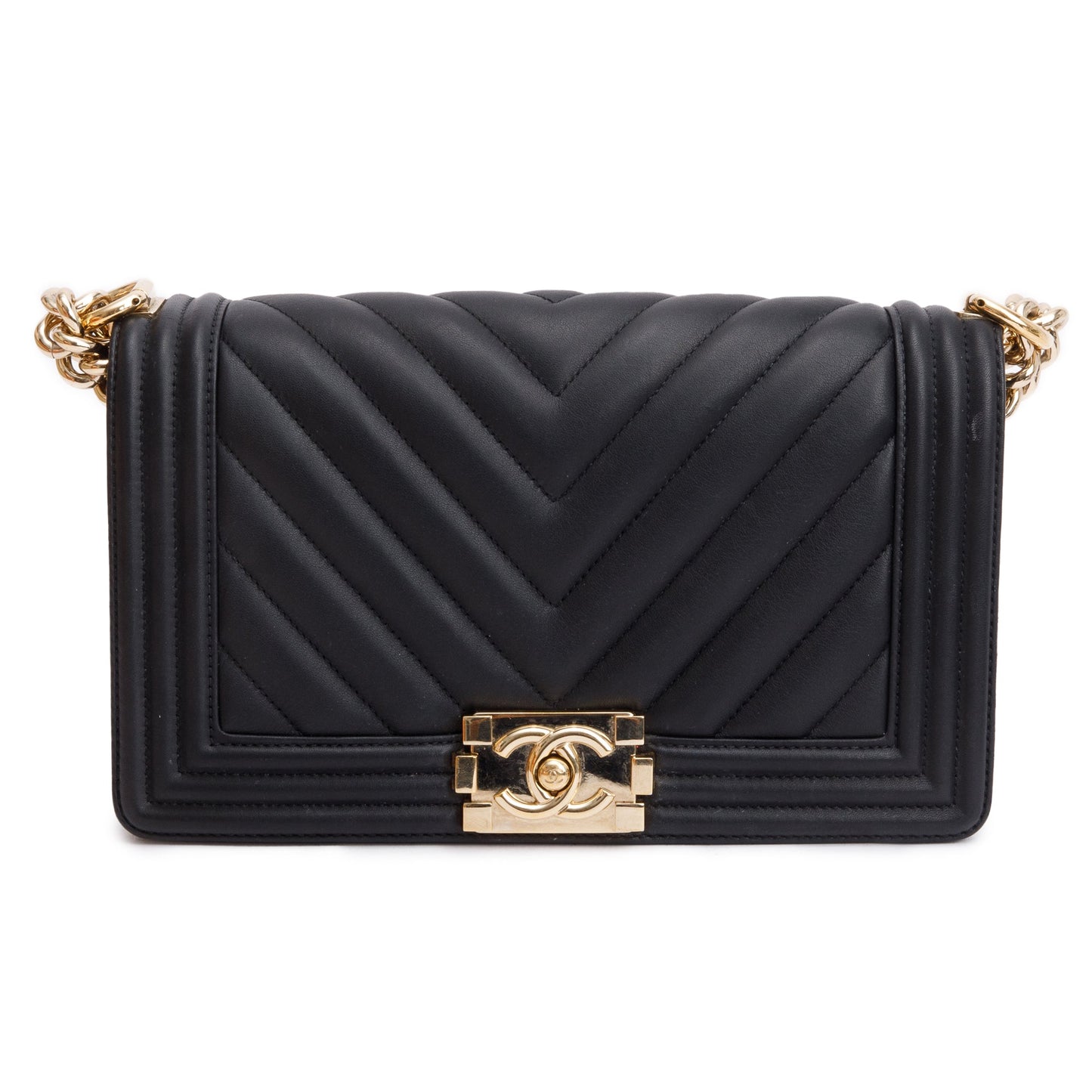 Chanel 2020 Black Chevron Quilted Lambskin Leather Medium Boy Bag