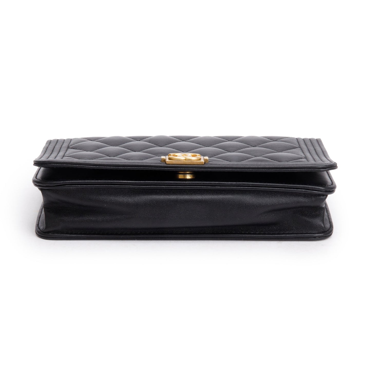 Chanel 2020 Black Lambskin Leather Boy Wallet on Chain