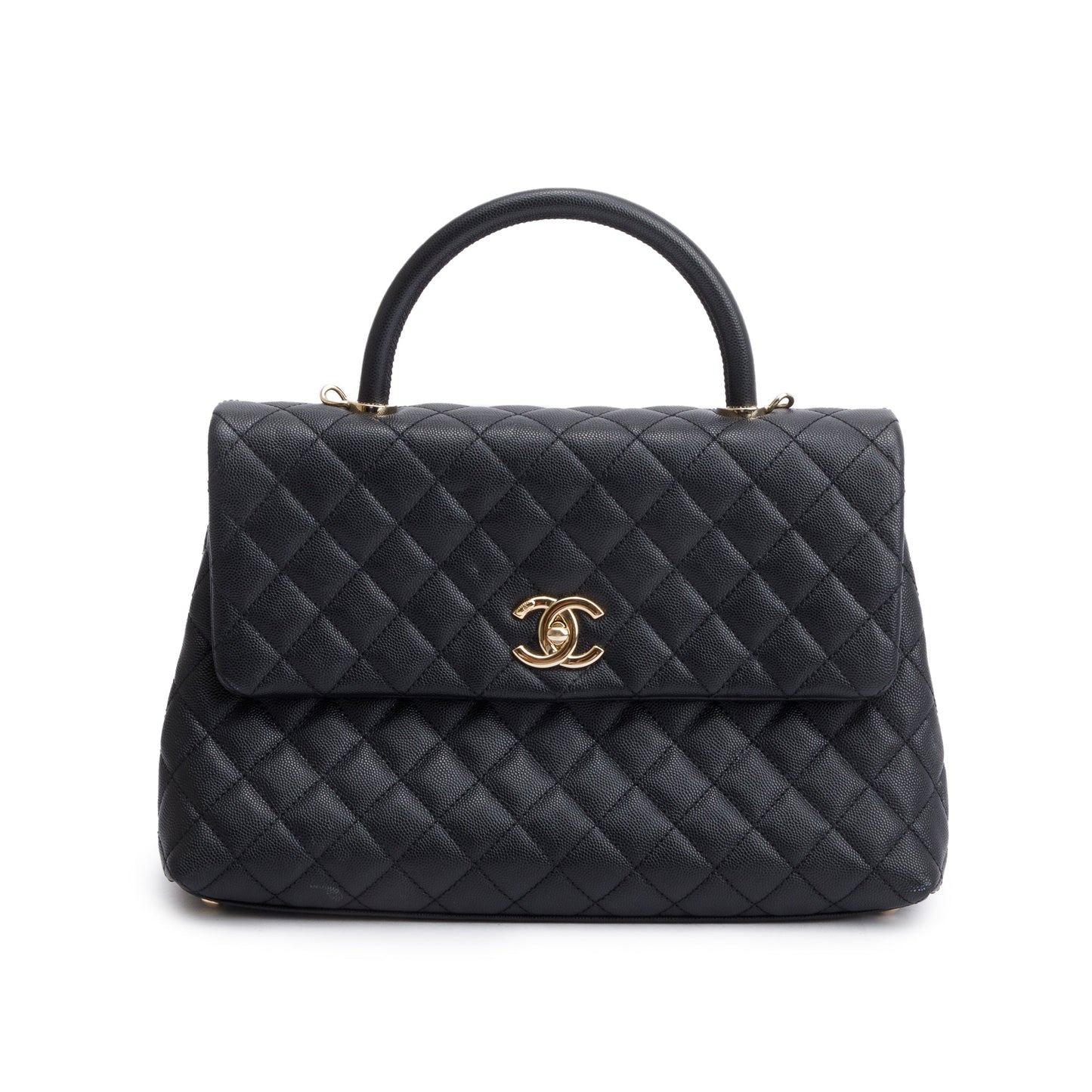 Chanel 2020 Black Quilted Caviar Leather Maxi Top Handle Flap Bag