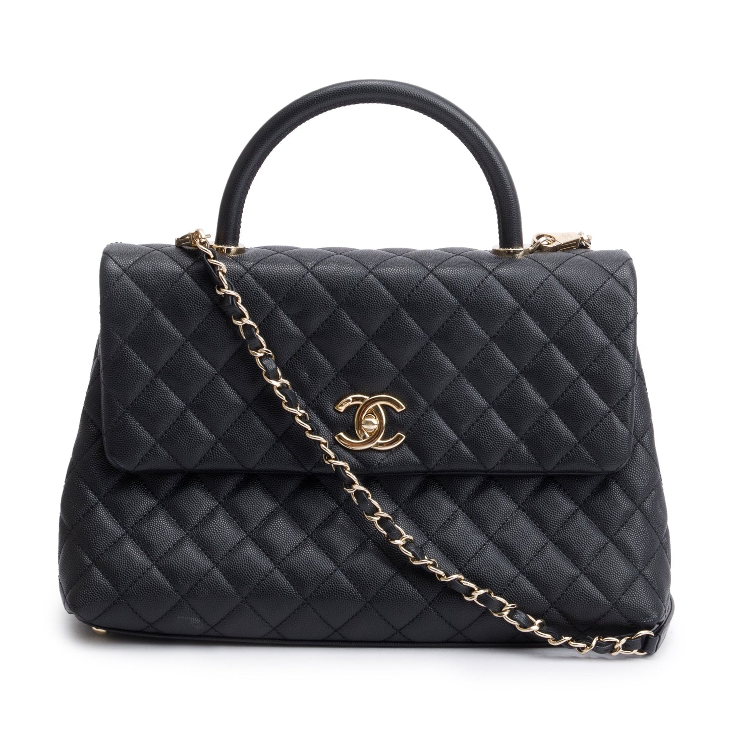 Chanel 2020 Black Quilted Caviar Leather Maxi Top Handle Flap Bag