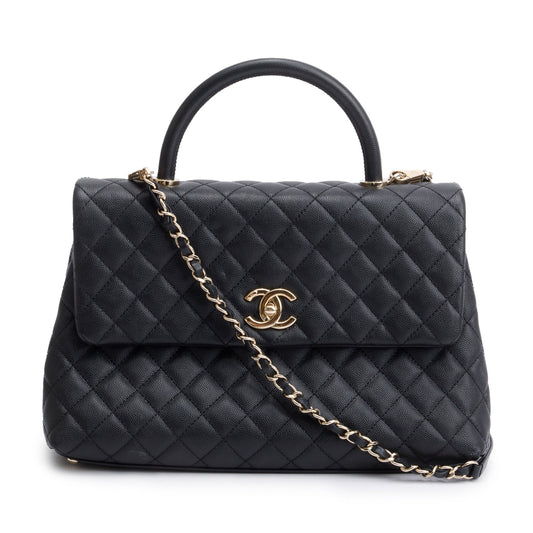 Chanel 2020 Black Quilted Caviar Leather Maxi Top Handle Flap Bag