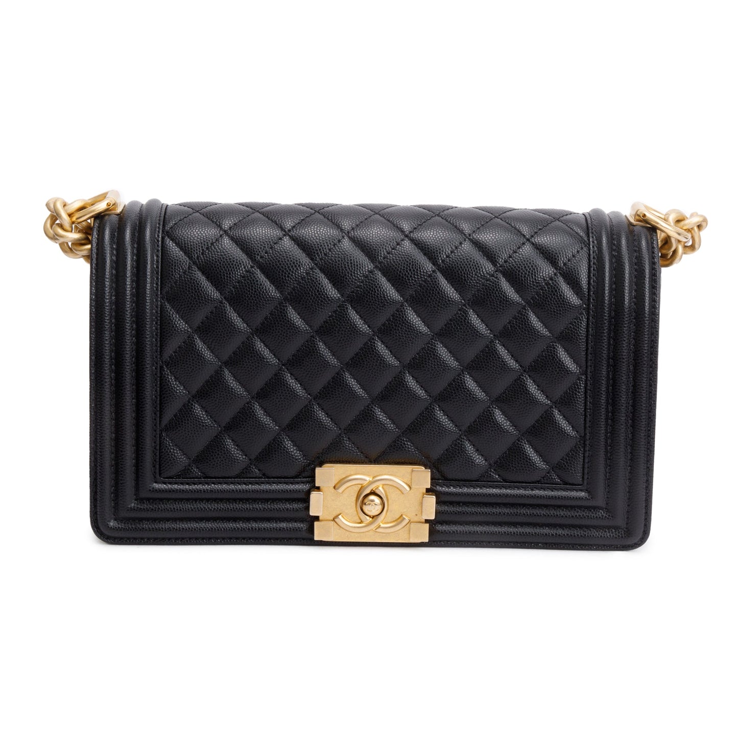 Chanel 2020 Black Quilted Caviar Leather Medium Boy Bag