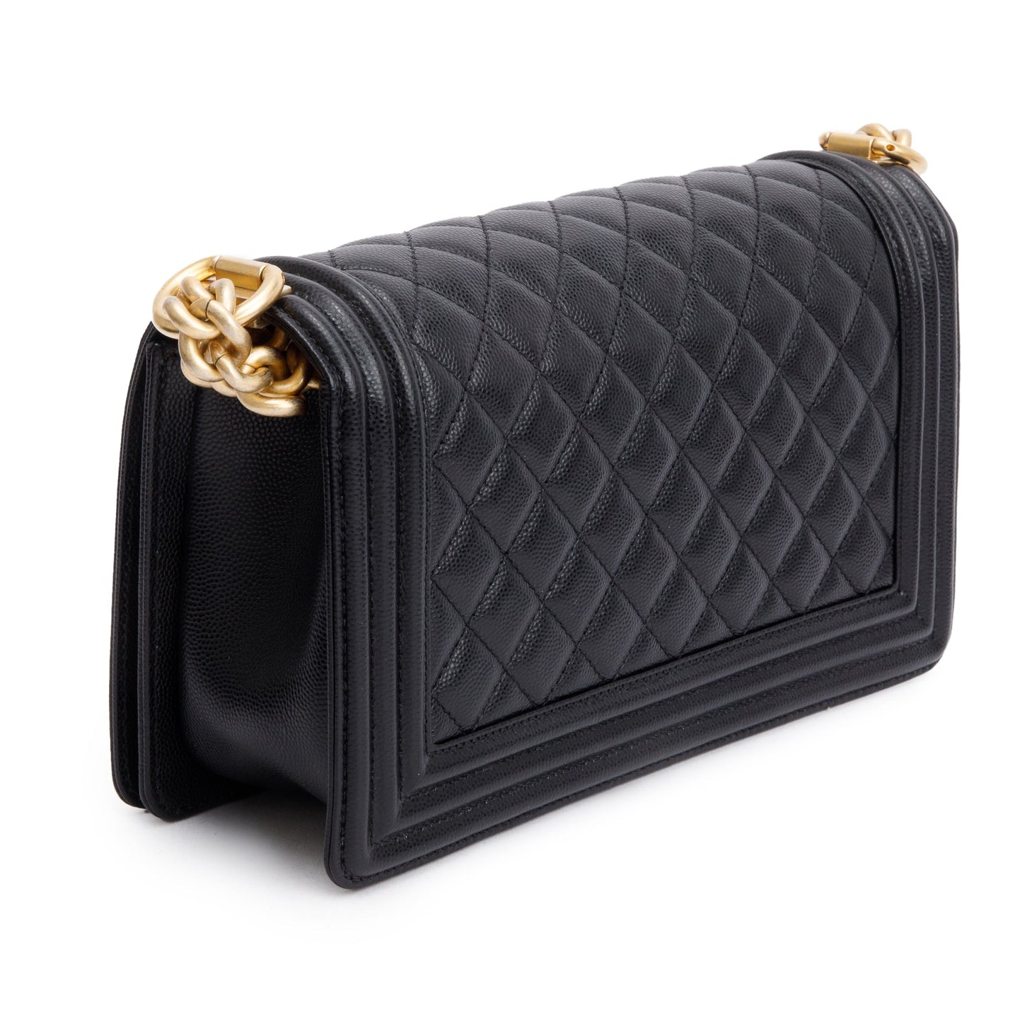 Chanel 2020 Black Quilted Caviar Leather Medium Boy Bag