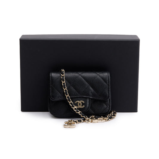 Chanel 2020 Black Quilted Caviar Leather Mini Chain Belt Bag