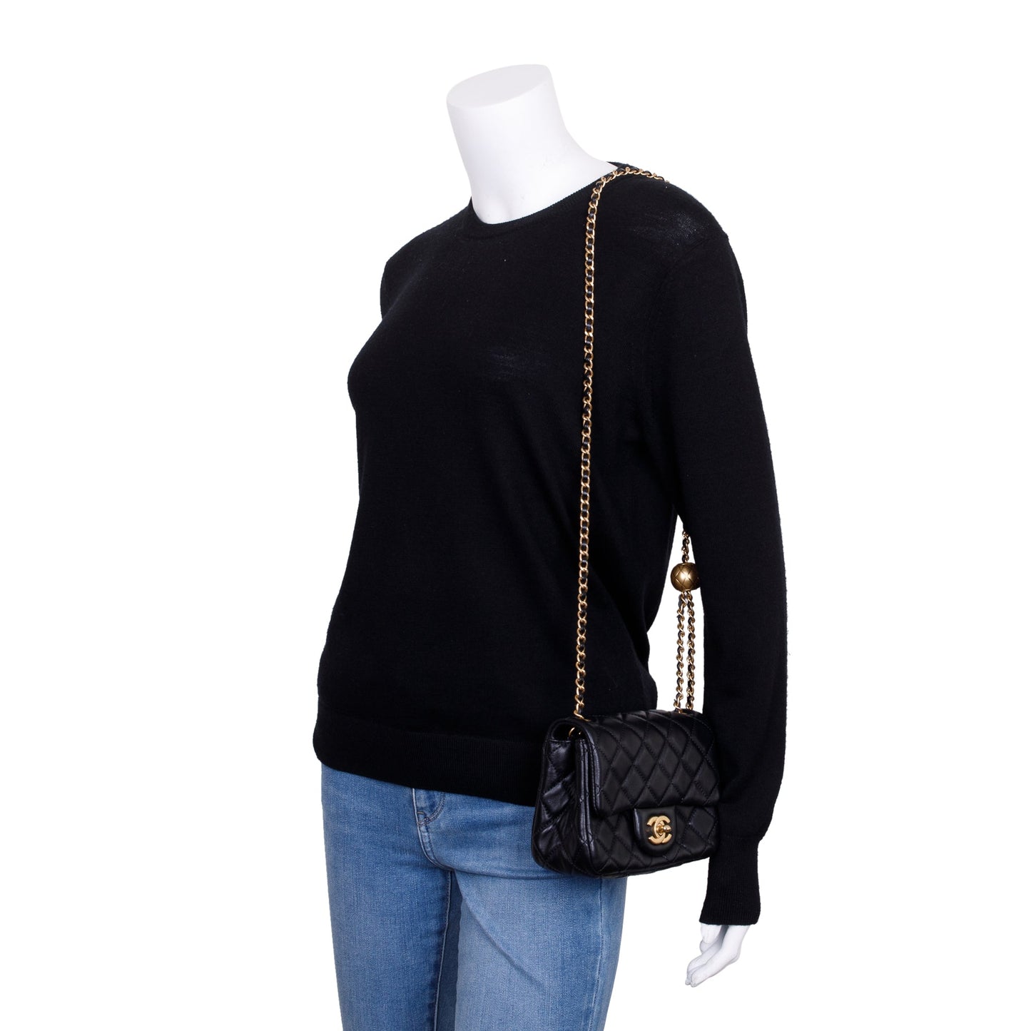 Chanel 2020 Black Quilted Lambskin Pearl Crush Square Mini Flap Bag
