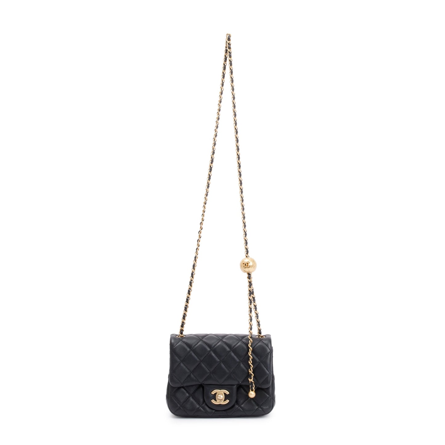 Chanel 2020 Black Quilted Lambskin Pearl Crush Square Mini Flap Bag