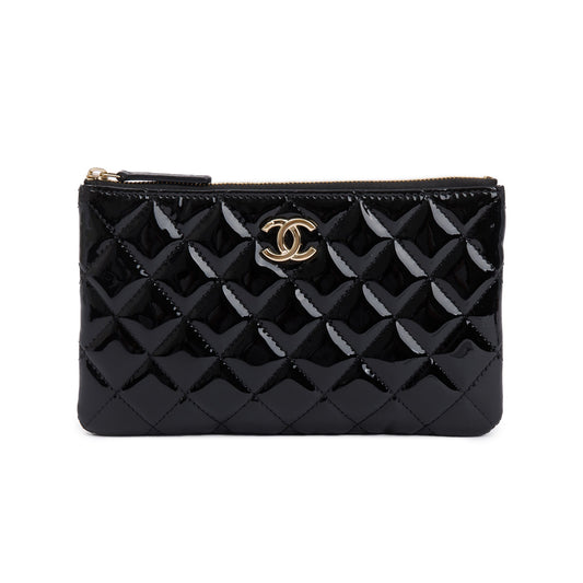 Chanel 2020 Black Quilted Patent Leather Classic Pouch