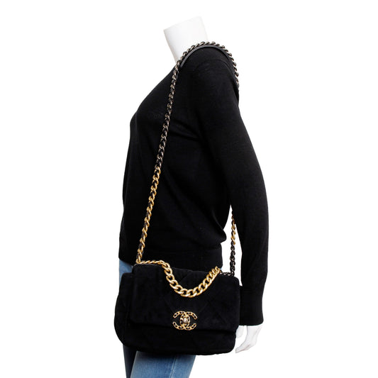 Chanel 2020 Black Velvet Medium 19 Flap Bag