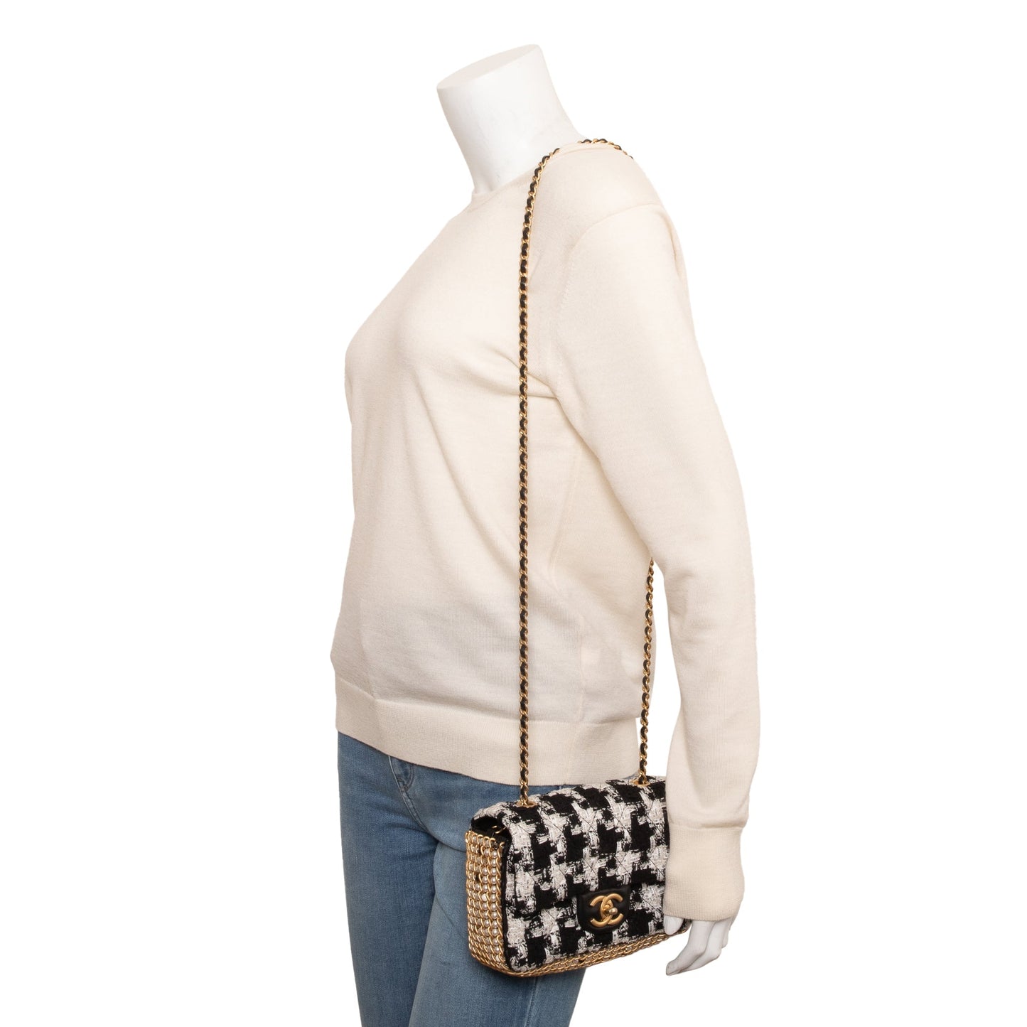 Chanel 2020 Black/White Tweed River Of Pearls Flap Bag