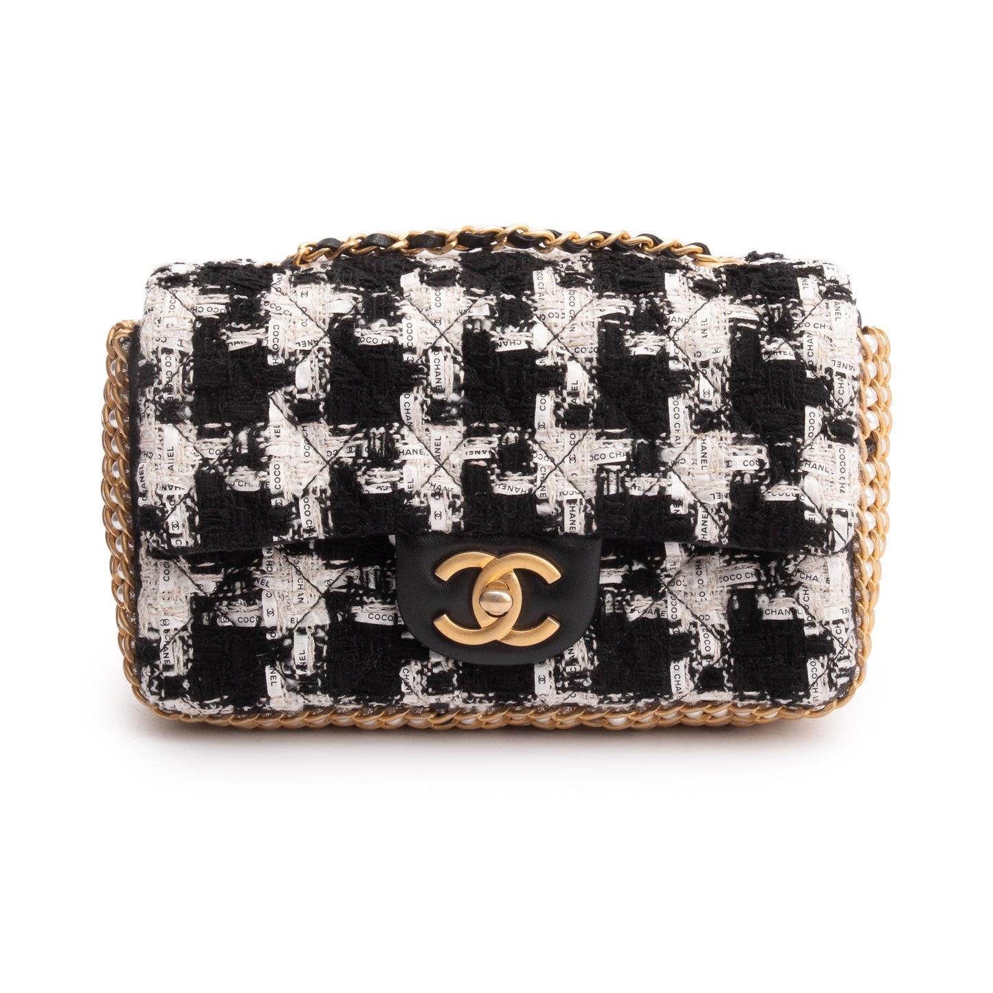 Chanel 2020 Black/White Tweed River Of Pearls Flap Bag