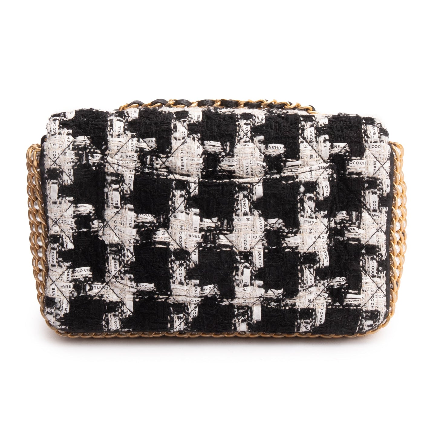 Chanel 2020 Black/White Tweed River Of Pearls Flap Bag