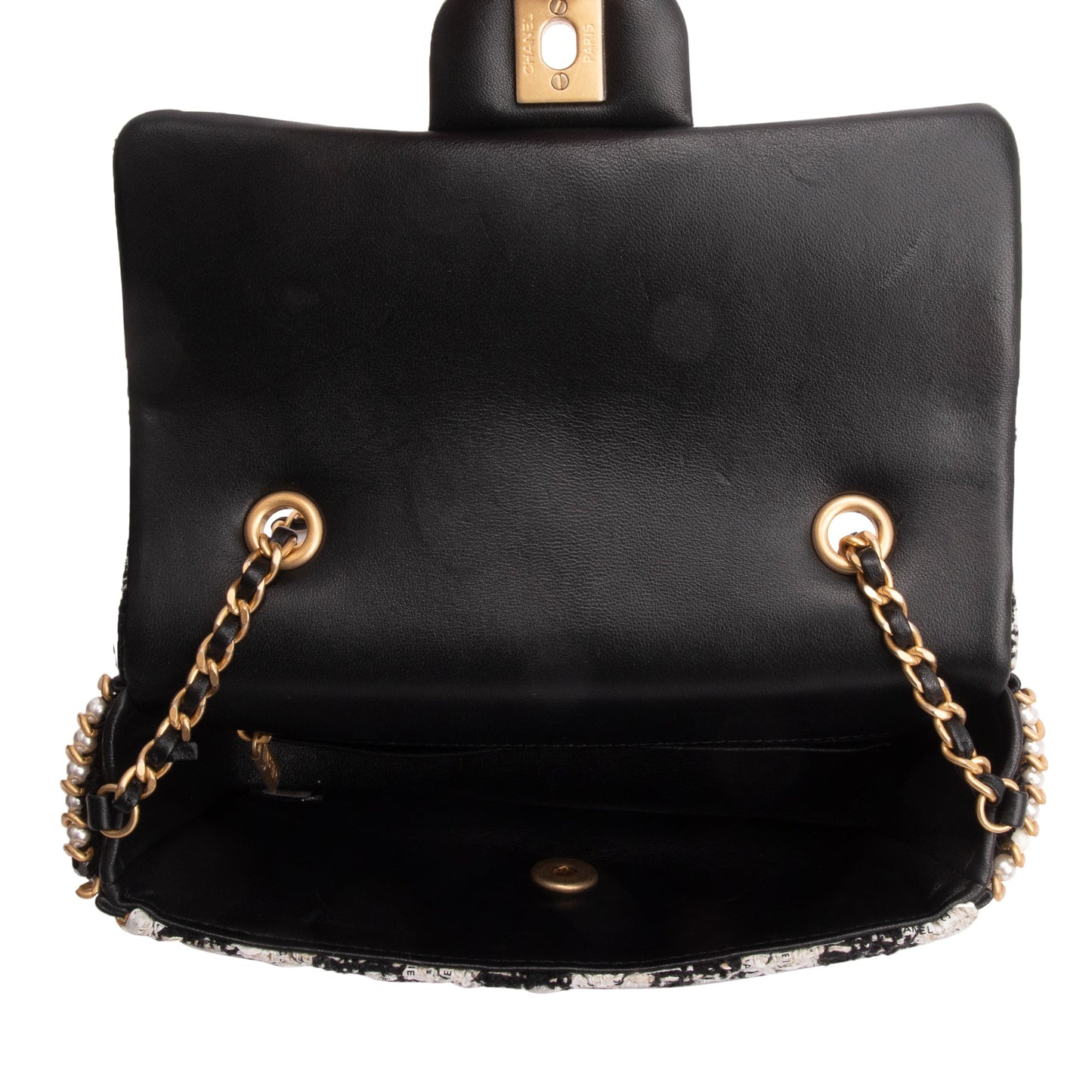 Chanel 2020 Black/White Tweed River Of Pearls Flap Bag