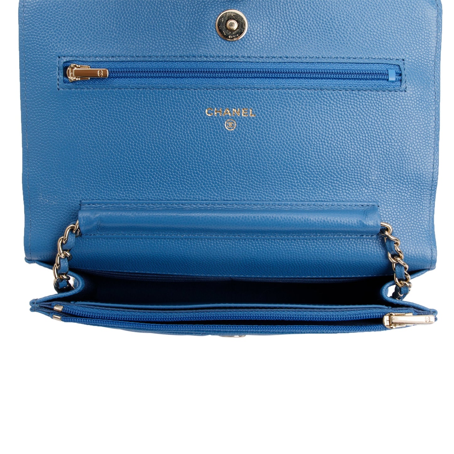Chanel 2020 Blue Caviar Leather Classic Wallet on Chain