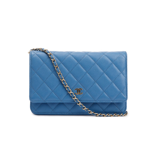 Chanel 2020 Blue Caviar Leather Classic Wallet on Chain