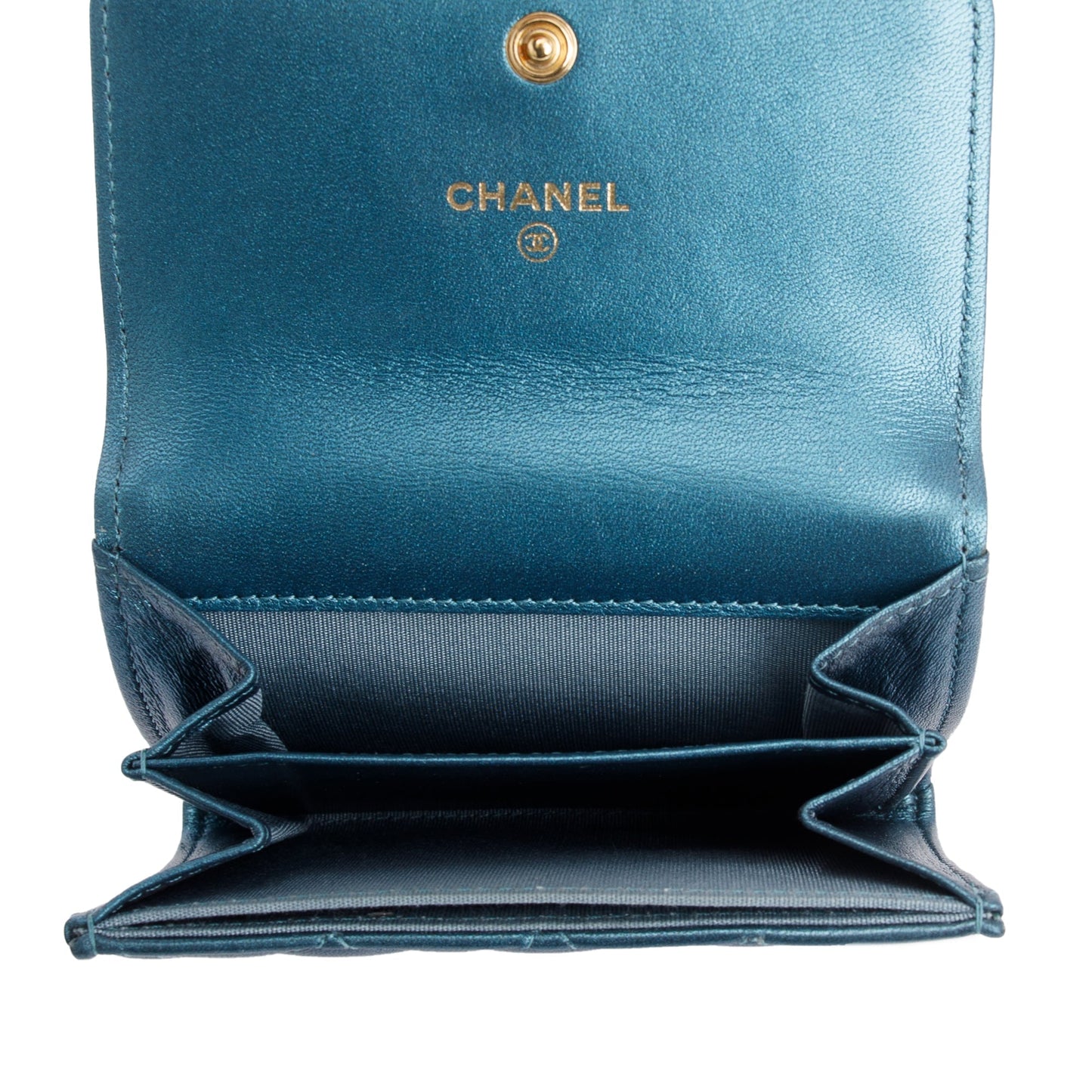 Chanel 2020 Blue Metallic Lambskin Boy Flap Card Holder