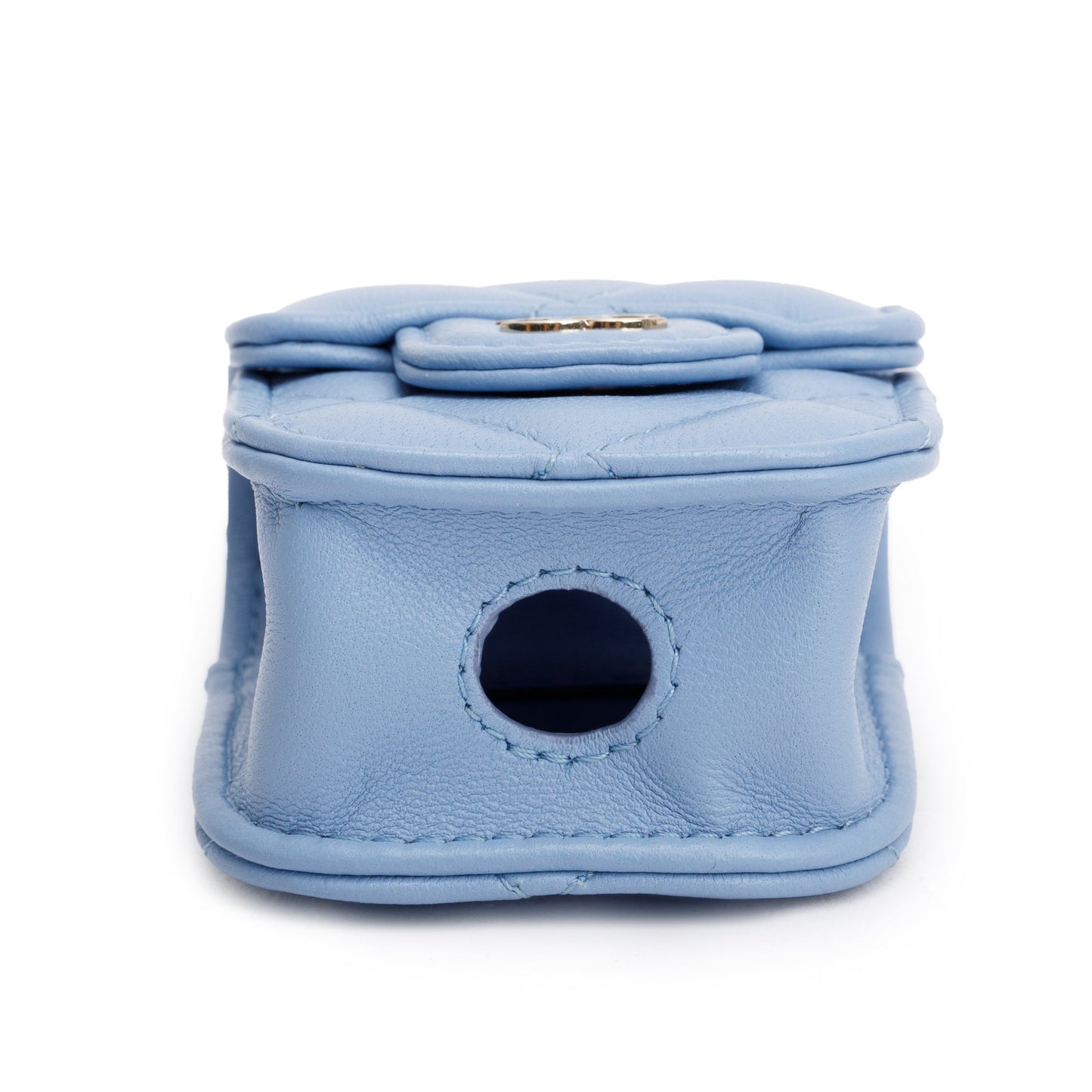 Chanel 2020 Blue Quilted Lambskin Leather Airpods Flap Case on Chain