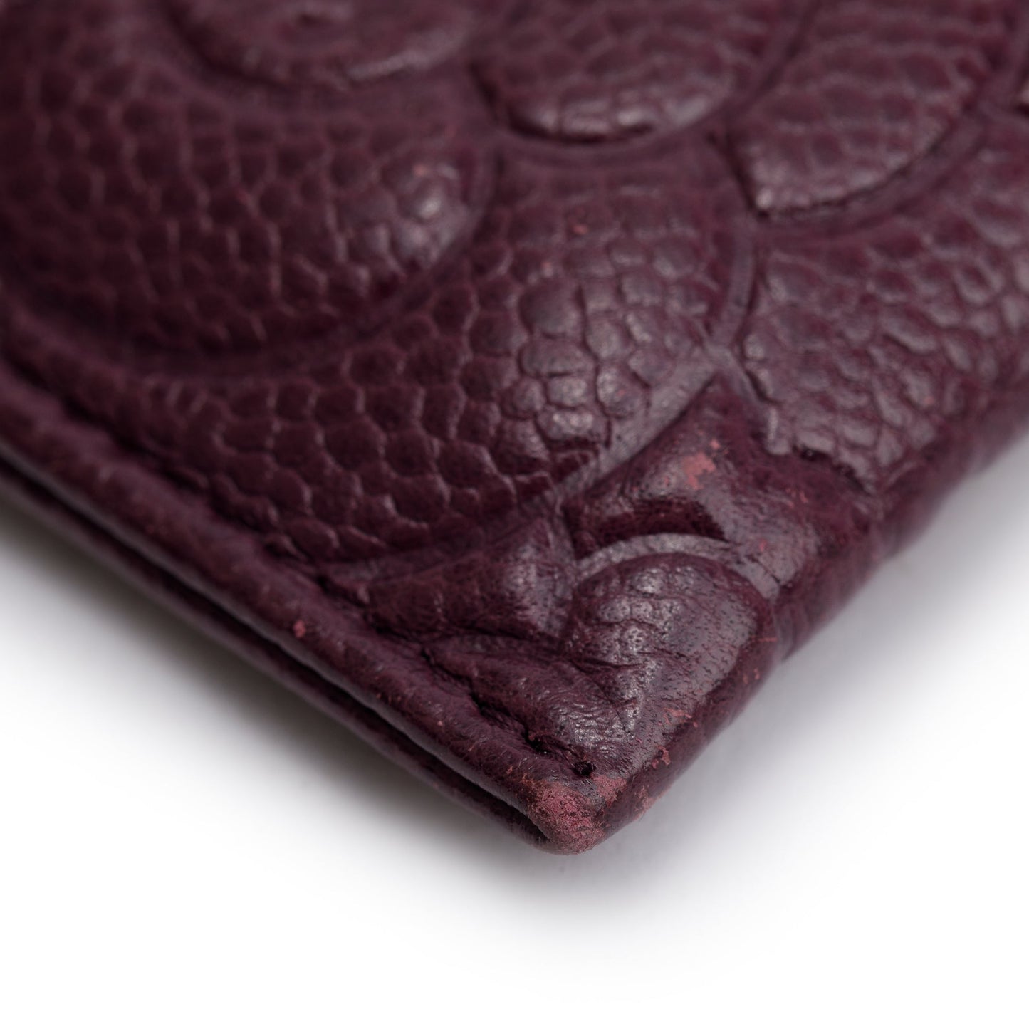 Chanel 2020 Burgundy Camellia Embossed Caviar Leather Classic Card Holder